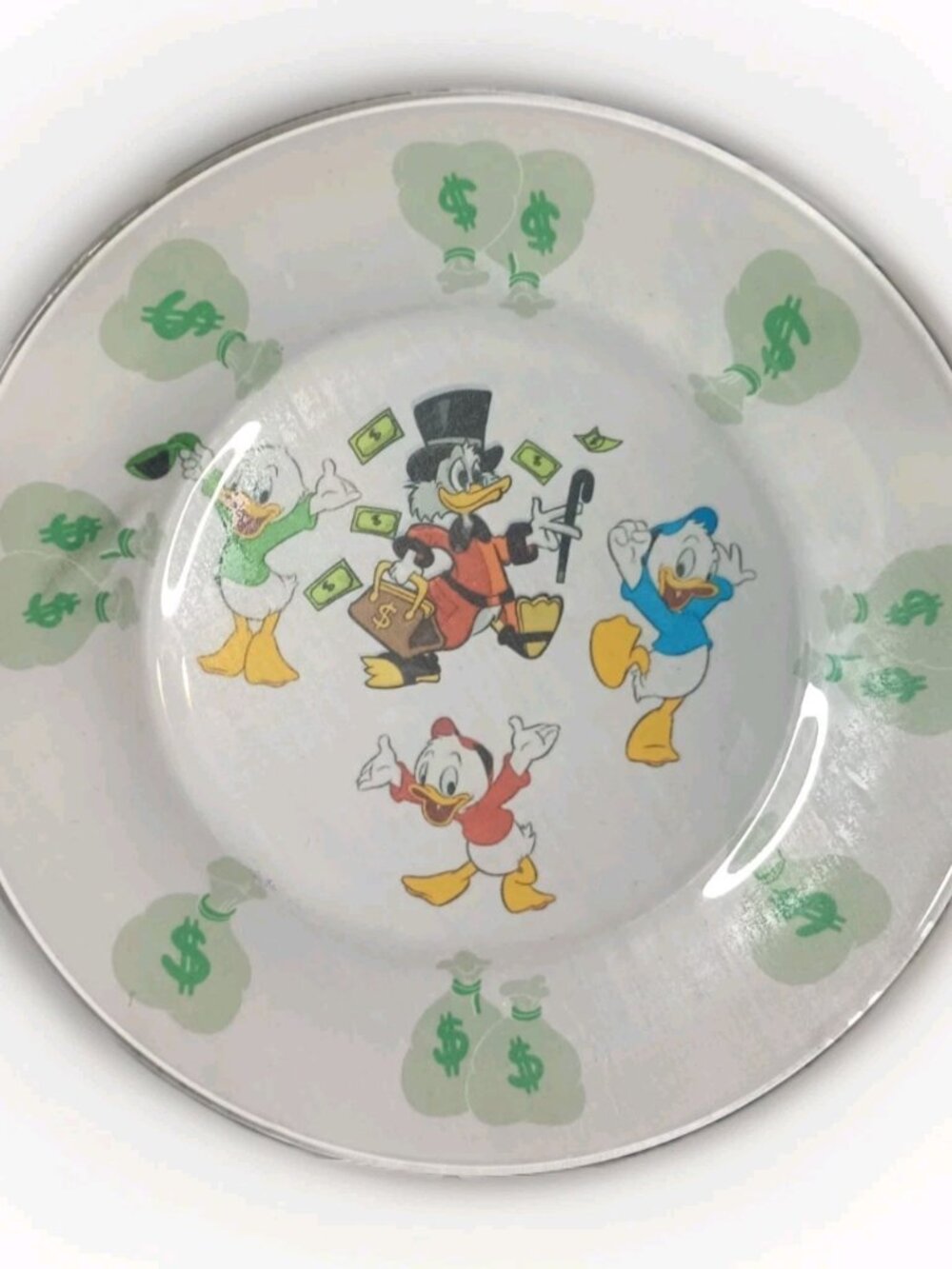 Disney Uncle Scrooge McDuck Vintage Glass Plate -Money Bags DuckTales W. Germany
